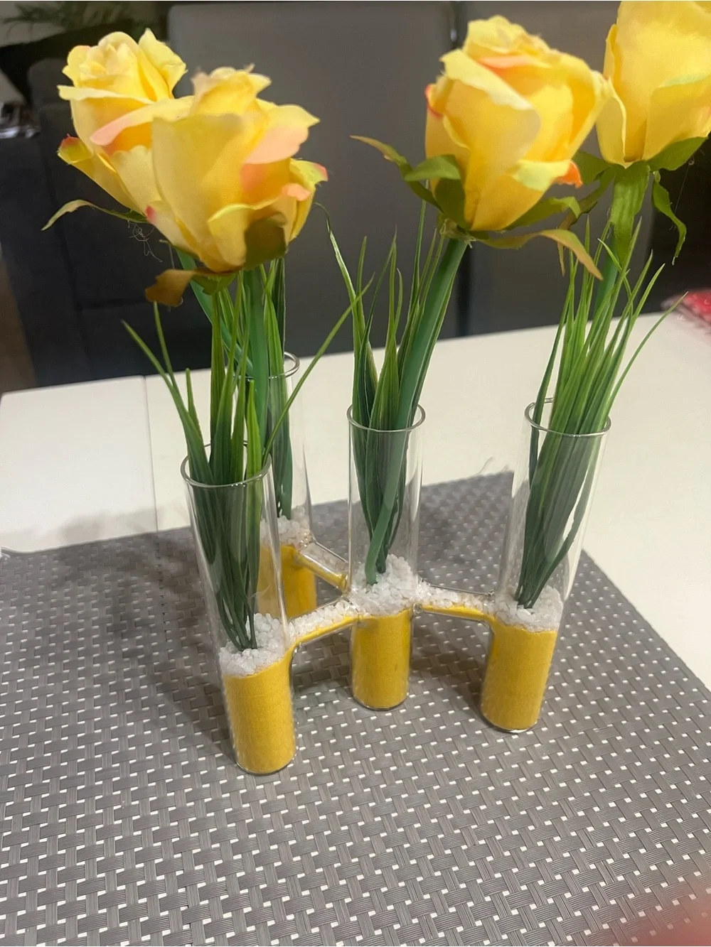 Artificial Yellow Rose Stem Vase Set - Home Accents